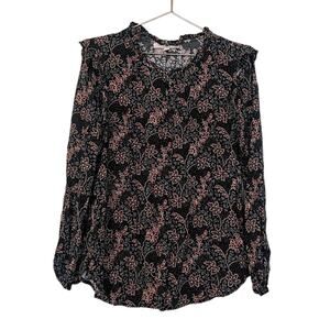 LOFT floral high neck with peep hole ruffle sleeve size medium